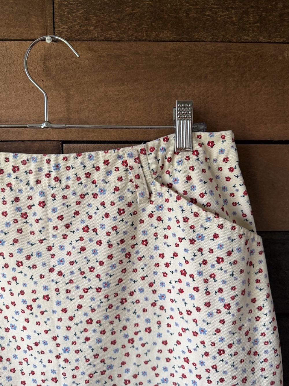 Vintage Christopher & Banks Floral Cotton Skirt Cream Summer Midi Pockets - Picture 3 of 10